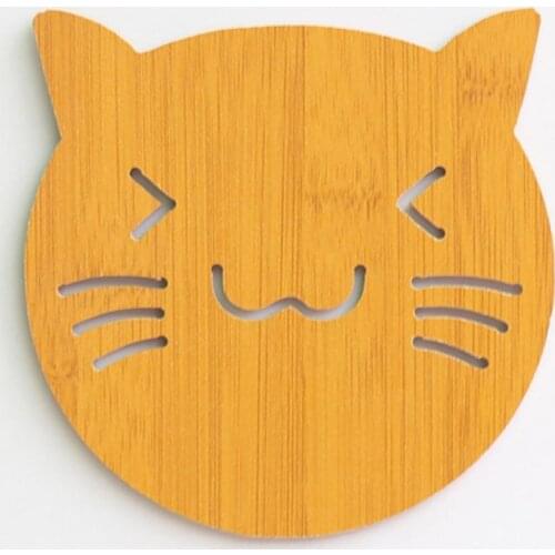 Wood Coasters Decorative Cup Mat Heat Insulation Wood Hollow Cartoon Pattern Pot Holder Table Non-slip Coffee Pad for Daily Use