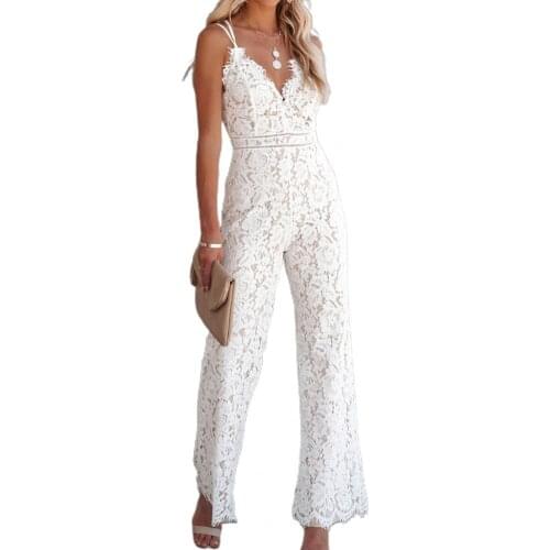 Elegant Women Jumpsuit Lace Spaghetti Straps Elegant Solid Color V Neck Sleeveless Romper Wedding Party combinaison femme