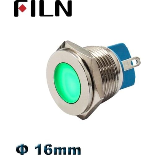 FILN 16mm 12v 24v led metal indicator light red green blue white amber warning metal signal lamp pilot lamp 110v 220v