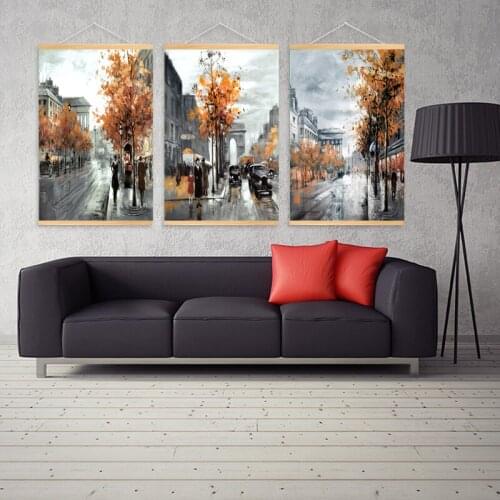 Canvas Painting City Street Wall Art Picture Canvas Prints Living Room Modern Decorative Mural with Frame