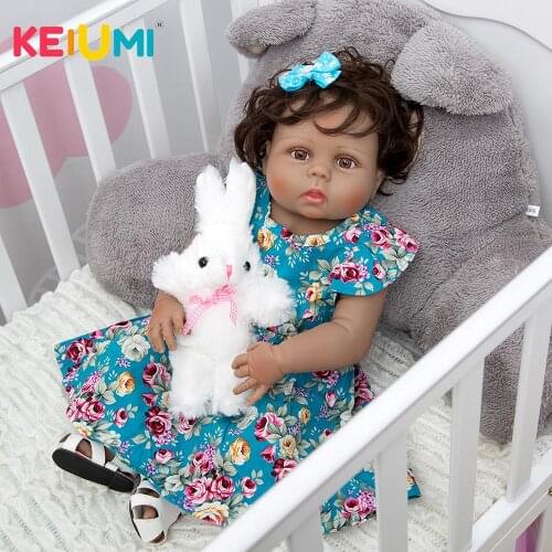 KEIUMI 23 Inch New Waterproof Black Skin Reborn Baby Doll Silicone full Vinyl Baby Reborn Dolls Ethnic Style Gift To Children