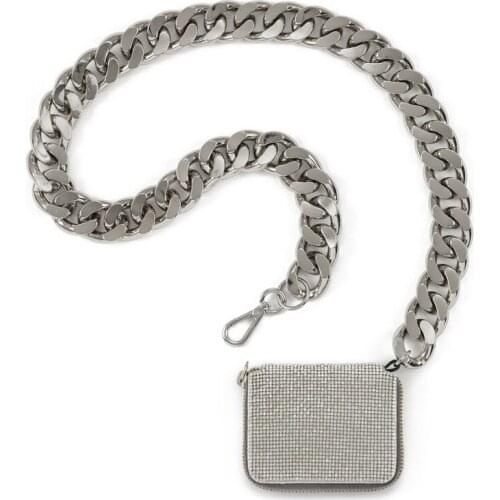 Wholesale Thick Metal chain Bling Man And Woman PU Wallet Single Shoulder Mini Small Chest Bag Fashion Coin Purses