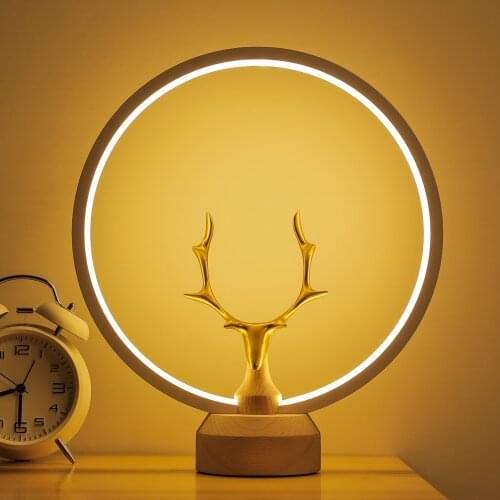 LED wooden table lamp bedside table book reading lamp solid wood deer head decorative table lamp art eye protection night light