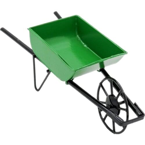 Odoria 1:12 Miniature Green Wheelbarrow Push Cart Fairy Patio Outdoor Garden Tool Dollhouse Accessories Doll House Decoration