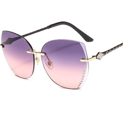 Fashion Elegant Rimless Sunglasses Geometric Gradient Lens Inlaid rhinestone Sun Glasses For Female New Stylish Glasses