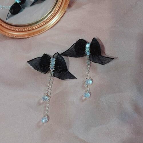 Fashion Fabric Bow Drop Earrings for Women Rhinestone Crystal Glass Ball Tassel Dangle Earring Luxulry Jewelry