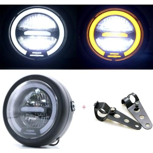 Motorcycle 6.5" LED Headlight Head Lamp Universal 6.5 inch Retro Black Bracket Headlamp for Honda CG125 GS125 Cafe Racer Bobber