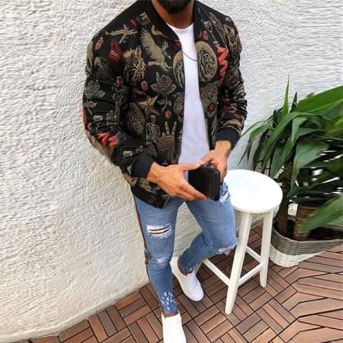Men Jacket New Fashion Slim Printed Jacket Mens Spring and Autumn Trend Long Sleeve Zipper Casual Jacket Mens Clothing