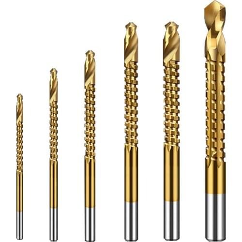 6pcs Titanium Coated Drill Bit Set Spiral Screw Metric Composite Tap Drill Bit Tap Multi-Functional Twist Drill Bit Set