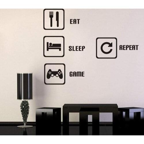 Eat Sleep Game Repeat Wall Sticker Video Gamer Wall Sticker Game Room Decor C5020