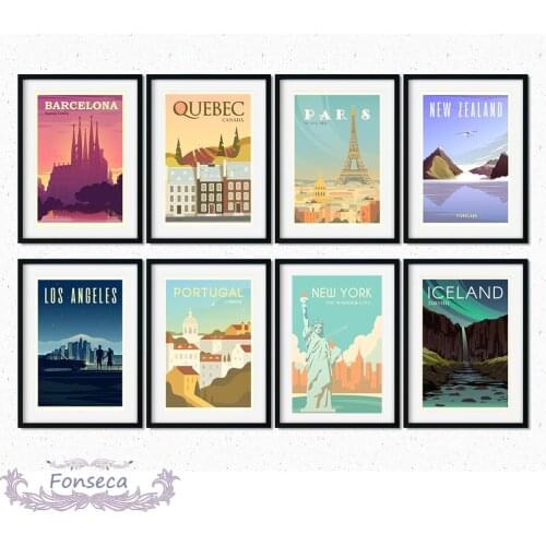 Paris New York Iceland New Zealand Landscape Wall Art Canvas Painting World City Tour Travel Scenery Poster Vintage Home Decor