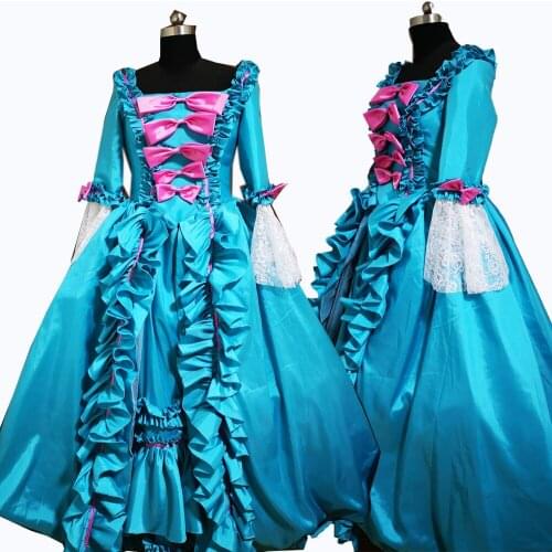 New blue Vintage costumes 18th Duchess Retro medieval Renaissance Reenactment Theatre Civil war Victorian dress D-256