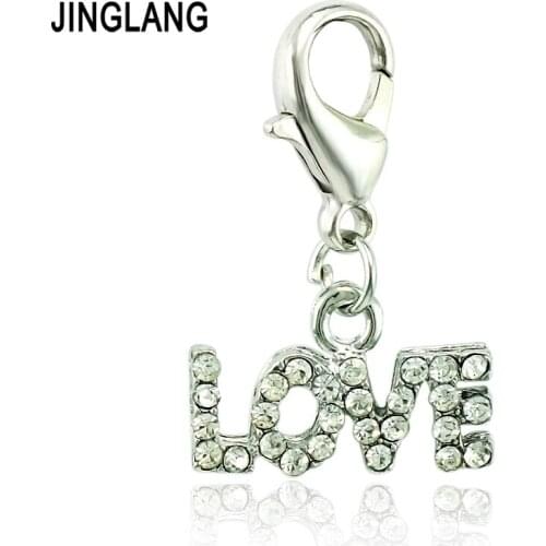 JINGLANG Wholesale Price Charm With Lobster Clasp Dangle Rhinestone Letter LOVE DIY Charms For Jewelry Making Accessories