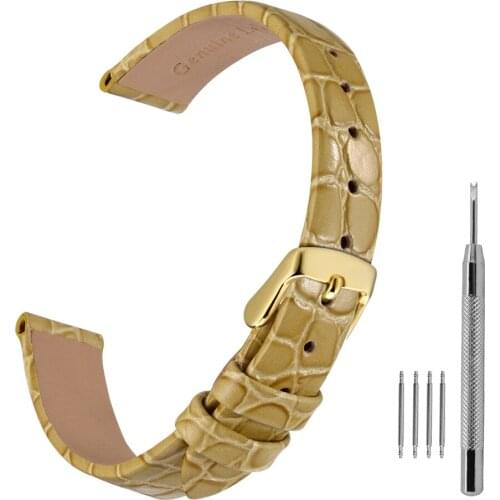 Anbeer Watch Band Classic Pattern Grain Leathe Watch Strap 10mm-20mm for Women, Gold Buckle