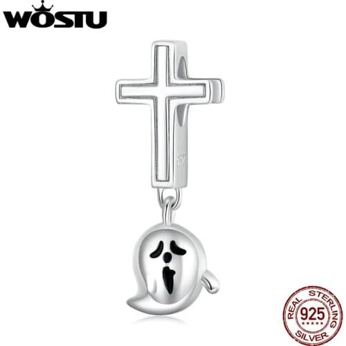 Wostu 925 Sterling Silver Halloween Ghost Enamel process Original Charm for Brand DIY Jewelry Make for women Girl BSC328