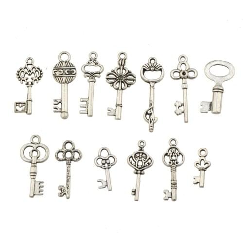 Goldfeu Mixed Charms Bluk Key Designer Bracelets Earrings Suspensions Making DIY Antique Color Metal Jewelery Findings 52pcs/lot