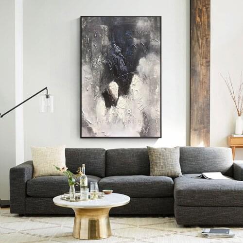 Modern Abstract Black Grey Blue red Hand Painting Canvas Texture oil painting acrylic large wall art picture for home decoration
