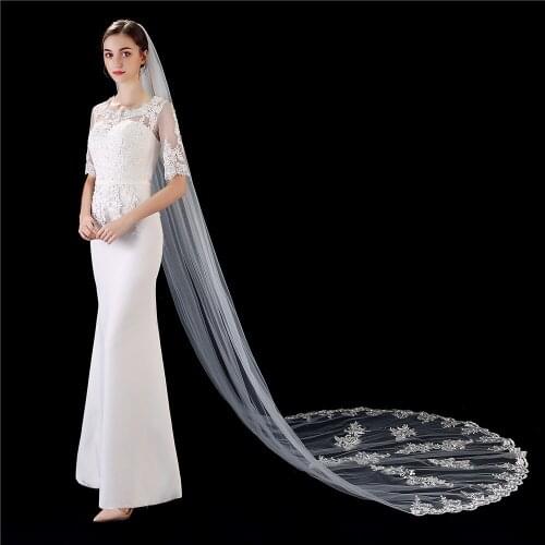 Wedding Veil With Comb 2021 New Classic Lace Edge One-layer Appliqued Cathedral Bridal s