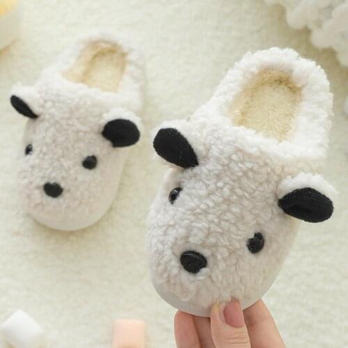 2021 Ins New Baby Home Slippers Girls Cartoon Shoes Kids Indoor Slippers Baby Warm Faux Fur Slippers Child House Shoes