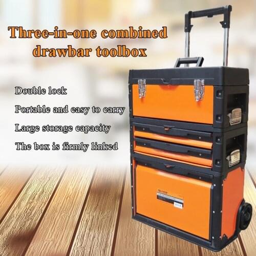 Trolley toolbox multifunctional three-layer combined hardware with wheels removable iron drawer tool cart safety box