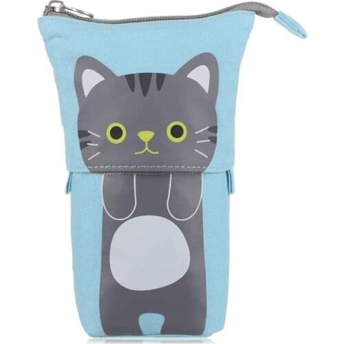 Transformer Stand Store Pencil Holder Cartoon Cute Cat Telescopic Pencil Case Organizer Pen Case Box Grey Cat