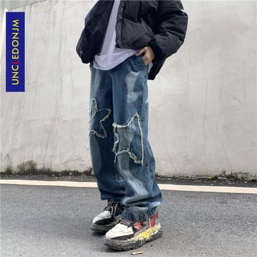 Flower patchwork blue jeans Distressed Hip Hop baggy jeans biker jeans men fashion jeans for men T2-B171