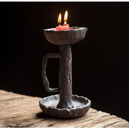 Vintage Ceramic Pillar Candle Holder Stoneware Tea Light Farmhouse Romantic Wedding Table Centerpiece Swieczniki Moroccan Decor