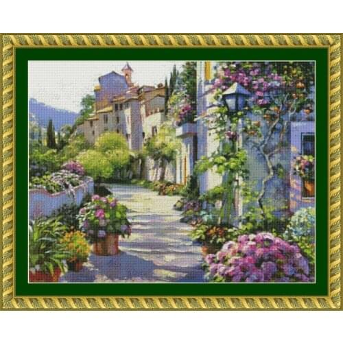 67-55path beside house counted14ct white canvas similar DMC Cross Stitch kits14ct needlework Set DIY embroidery3thth3th