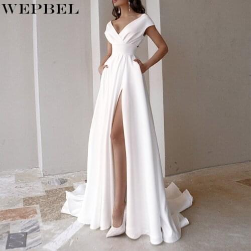 WEPBEL Summer Women V Neck Sexy White Dress Wedding Party Evening Long Dress Prom Gown