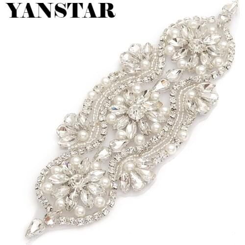 YANSTAR(30pcs) Wholesale Beaded Rhinestones Appliques Patch For Wedding Dress Belt DIY Accessory YS842