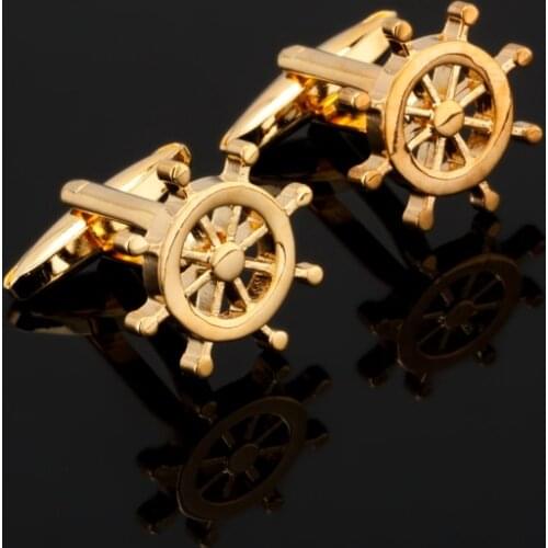 Hot selling Luxury Golden rudder gemelos shirt cufflinks for mens Brand cuff buttons cuff links High Quality abotoaduras