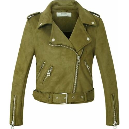 2020 New Autumn Winter Women Motorcycle Faux PU Leather Red Green Jackets Lady Biker Outerwear Coat with Belt Hot Sale 7 Color