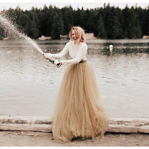 High Street Gold Tulle Long Skirt Extra Puffy Ball Gown Bridal Wedding Skirt Vintage Multilayers Tulle Tutu Skirts Women