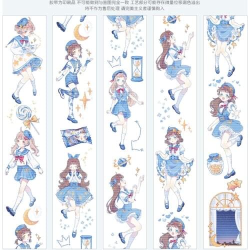 1 Loop 4.5cmx90cm Cute Star Girl Blue Washi Tape Sample Decorative Sticker Label 90cm