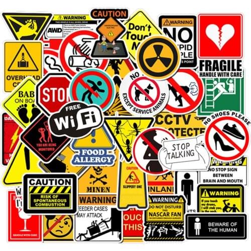 10/30/50PCS Warning Stickers Danger Banning Signs Reminder Waterproof Decal Sticker to Laptop Motorcycle Luggage Phone Snowboard
