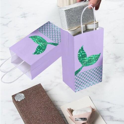 10pcs Cartoon Mermaid Tail Paper Gift Bags With Handles Paper Bags For Gifts Wedding Candy Pouch Bag Kids Birthday Party Favors
