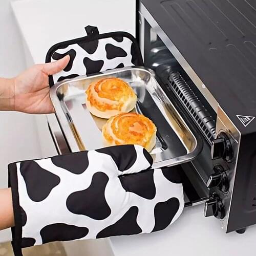 2pcs Kitchen Gloves Insulation Leopard Pattern Pad Cooking Microwave Gloves Baking BBQ Oven Potholders Oven Mitts Kitchen Gloves