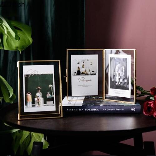4/5/6/7 Inch Open Design Metal Family Photo Frame Ornaments Golden Square Glass Mirror Picture Frame Nightstand Desktop Decor