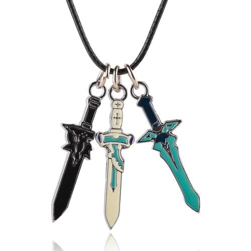 Anime Jewelry Sword Art Online Pendant 3 Pcs/set Enamel Cross Weapon Asuna Kirito Cosplay Necklace Unisex Jewelry Collier