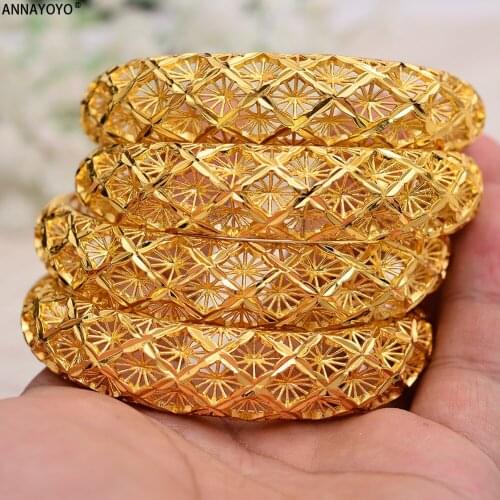 Annayoyo 4PCS Bangles for Women Gold Color African Twisted Bangles and Bracelets Arab Ethiopian Jewelry Fashion
