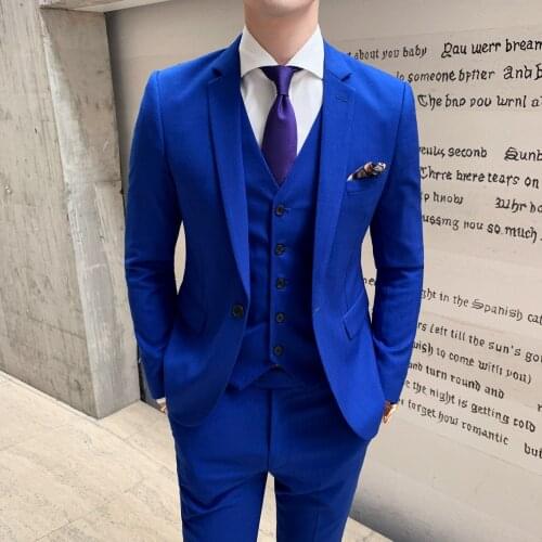 Royal Blue Blazer Men Slim Fit Party Office Dress Single Button 3pc Mens Suit Jacket Trajes Azul Hombre Smoking Uomo