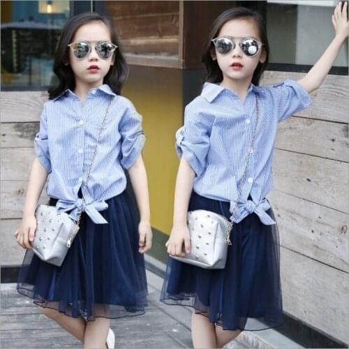 Striped Blouse+tutu Skirt Set Children Clothing Kids Summer Teenage Girls Clothes 160 170