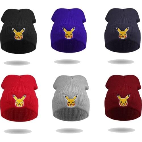 Winter Kids Pokemon Go Knitted Hat Embroidery Hip Hop Pikachu Knitted Beanies Boy Girl Caps Hip Hop Knit Hat Skullies Bonnets