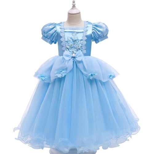 Children Fancy Halloween Girl Cosplay Blue Dress Up Kids Wedding Birthday Party Gown Princess Costume For Girls Floral Clothes