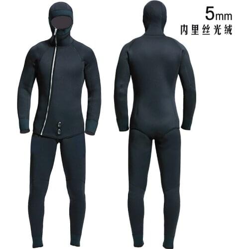 Men 5MM Neoprene Two Pieces Snorkeling Spearfishing Beach Wetsuit With Hooded Underwater Sports Scuba Diving Surfing SwimSuit