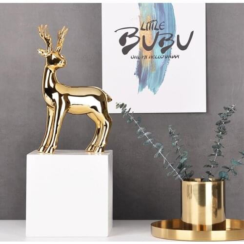NEW Ceramic Golden Deer Figurines for Interior Nordic Animal Statues Trinkets Sculpture Home desk accessories escultura