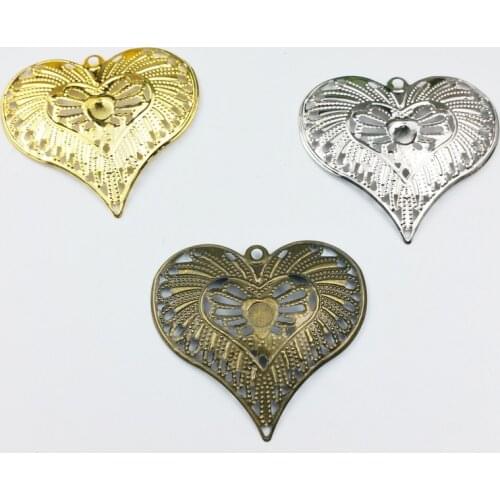 20pcs 35x40mm Filigree Heart Wraps Metal Charms For Embellishment Scrapbook DIY Jewelry Craft Wraps Connectors Metal Crafts
