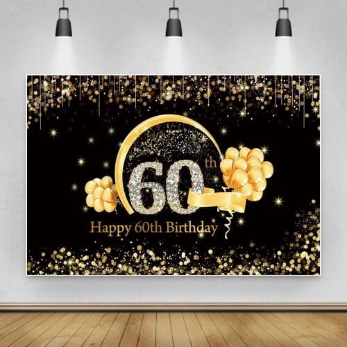 Laeacco Glitter Diamond Happy 60th Birthday Shiny Spot Golden Balloon Polka Dots Photography Backdrop Photographic Background