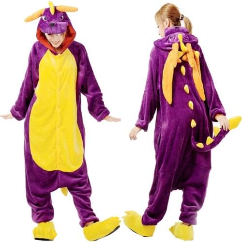Kigurumi Dragon Purple Dinosaur Women Pajamas Sets Winter Flannel Animal Pajamas Women Cartoon Cosplay Onesies Costume Sleepwear