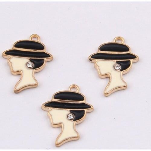 Daisies 100pcs 22*10mm Beauty Women Head Crystal Charms Necklace Pendant Elegant Gold Alloy Enamel Pendant